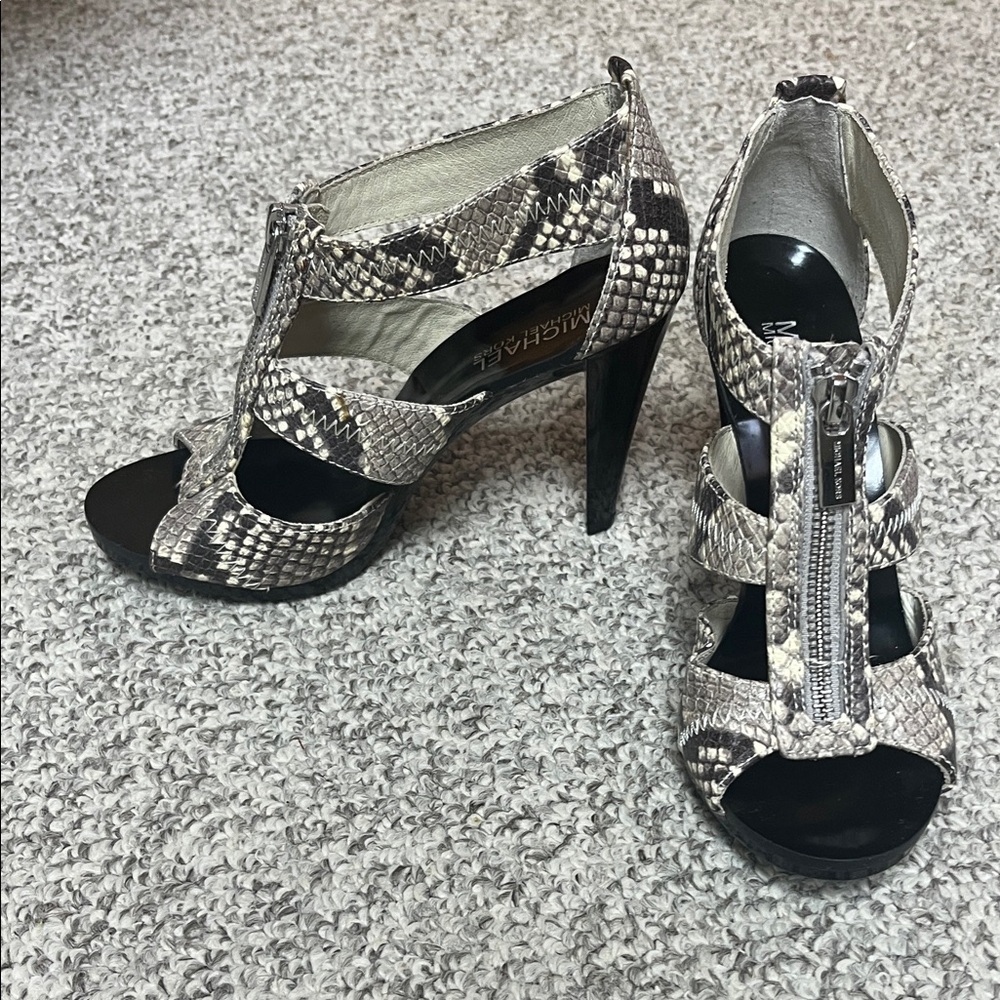 Michael Kors Black and Cream Snake Print Heels